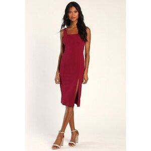 Lulus Style Moment Magenta Bodycon Midi Dress Purple - Size S